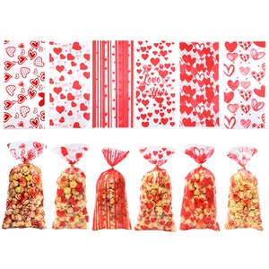 Bolsas de plástico transparente con corazones rojos para empaques de San Valentín