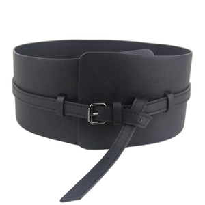 Women Fashion Wide Corset Belt Adjustable Artificial Leather Waist Cinch Belt Solid Color Versatile Wrap Around Waistband