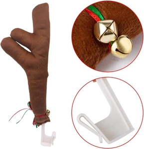 Detailed view of plush reindeer car antlers with bells and secure plastic clips