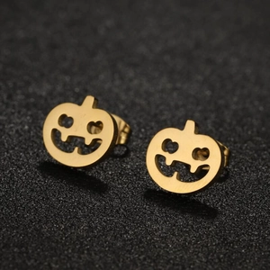 Poliert Goldene Halloween Kürbis Gesicht Ohrstecker aus Edelstahl auf schwarzem Grund