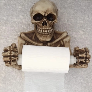 Retro resin skull wall-mounted toilet paper holder with realistic bone texture and finish