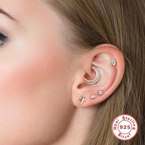 S925 sterling silver earring set with CZ stones including studs and helix hoops