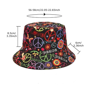 Bob réversible avec motif de paix et imprimé floral pop art coloré pour l'été