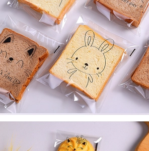 Detail of cute cartoon animal patterns on transparent self-adhesive bread packaging bags