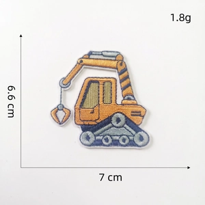 Cartoon excavator embroidered patch for clothing DIY, size 6.6x7cm, 1.8g weight