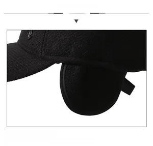 Close-up of ear flaps on a thick winter baseball cap for outdoor wind protection