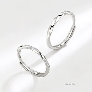 S925 Sterling Silber Möbius Ringe Zirkonia Verstellbar Offenes Band Für Paare Liebhaber Valentinstag Geschenk Schlicht