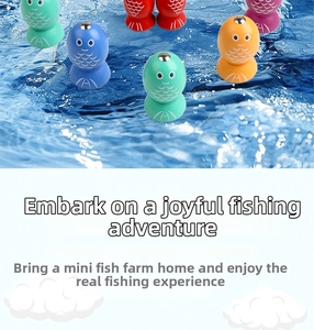 Macro shot of colorful wooden magnetic toy fish accessories for children's fishing game set