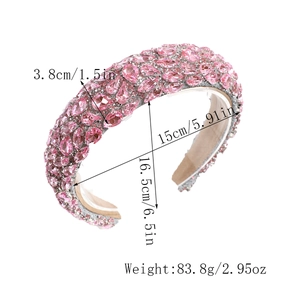 Baroque pink crystal headband dimensions showing 3.8cm width and 83.8g weight