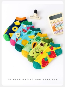 Set of 6 pairs colorful cotton low cut socks featuring cute fruit patterns for women