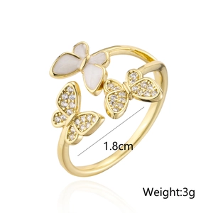 18K gold plated butterfly open ring with cubic zirconia and white stone accents