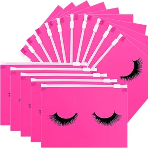 Pink EVA eyelash storage bags with zipper closure and black lash pattern print