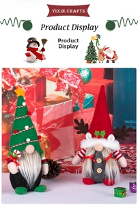 Detailed plush Christmas gnomes featuring green tree and red reindeer antler designs