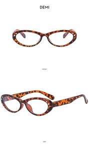 Front and side view of tortoiseshell cat-eye glasses frames with metal heart details