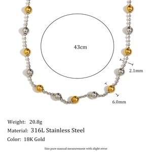 Detailed dimensions of 18K gold plated stainless steel double layer bead chain necklace
