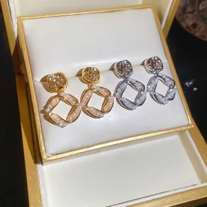 Twisted Square Drop Earrings Artificial Pearl Copper Gold Plated With 925 Sterling Silver Earring Post Vintage Geometric For Women