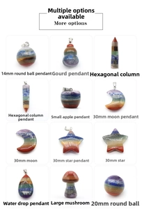 Detailed grid of seven chakra multilayered crystals in moon, star and sphere shapes