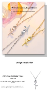 Detailed close-up of micro-paved zircon rose flower pendant necklace in various gold finishes