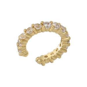 Close-up of gold-plated C-shaped ear cuff featuring micro-pave cubic zirconia crystals