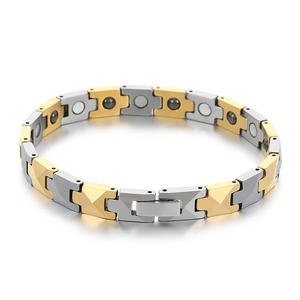 Mens adjustable magnetic therapy bracelet in gold and silver stainless steel links