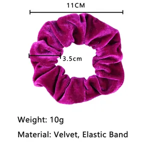 Plush rose purple velvet scrunchie with 11cm diameter and elastic band for women