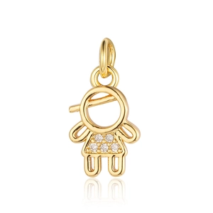 Detailed view of a gold-plated girl pendant featuring a skirt inlaid with sparkling zircons