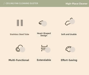 Detail of stainless steel extendable rod and heart-shaped ceiling fan duster brush head