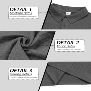 Men's dark grey waffle texture long sleeve polo shirt with classic collar and buttons