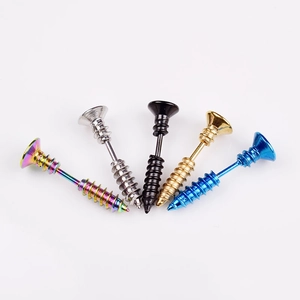 Screw shape stainless steel stud earrings in multi-color finishes for men and women