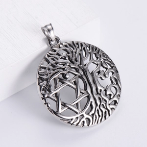 Classic Nordic Tree of Life hollow stainless steel pendant with vintage silver finish
