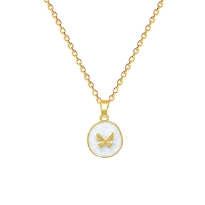 Luxurious gold butterfly necklace with round white pendant and sparkling cubic zirconia