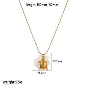 Detailed size guide for gold ocean turtle pendant necklace with shell inlay dimensions