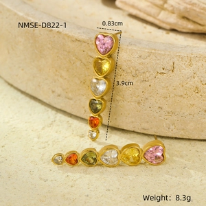Boucles d'oreilles cœur en zircon coloré plaqué or 18k en acier inoxydable chic