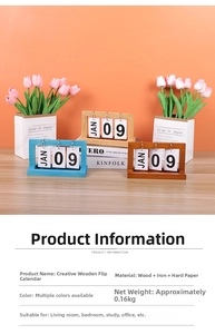 Macro shot of creative wooden flip calendar with month and date cards for desk decor