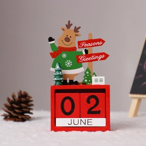 Wooden reindeer desktop advent calendar with Seasons Greetings sign and date blocks