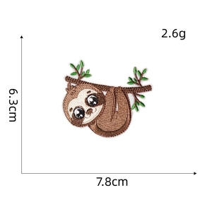 Cute brown sloth embroidered patch with dimensions 6.3x7.8cm and 2.6g weight
