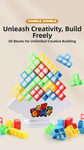 Detail of colorful stacking game blocks and white balance base for family puzzle play