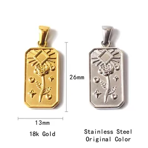 Detail of 26x13mm vintage rose relief pendant in 18K gold and stainless steel finishes