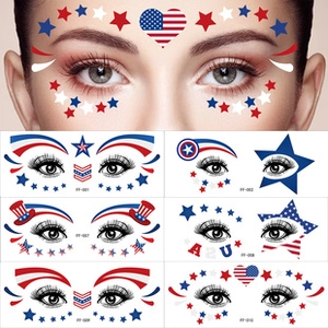 Detail view of waterproof patriotic face tattoos with stars and stripes for Canada Day