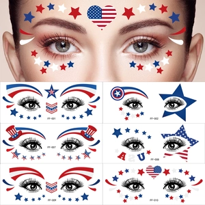 USA 250th Independence Day face tattoos with stars, stripes, and glitter for 4th of July party