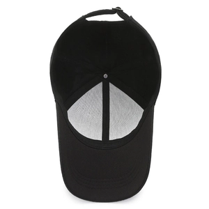 Classic black adjustable baseball cap showing internal structure and cotton fabric texture