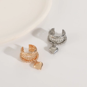 French vintage multi-layer gold and silver heart ear cuffs with sparkling zircon stones