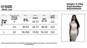 Size chart for slim fit short sleeve bodycon dress with model wearing white mini dress
