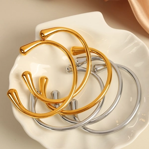 Bracciale Rigido Aperto Minimalista In Acciaio Inossidabile Con Estremità A Goccia Placcato Oro Gioielli Geometrici Donna