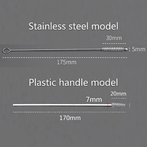 Nylon straw cleaning brushes in stainless steel and plastic handles for bottle gap cleaning
