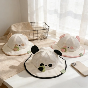 Cappello Alla Pescatora Per Neonati Misto Cotone Cartone Animato Panda Orecchie Di Animali Protezione Solare Estate