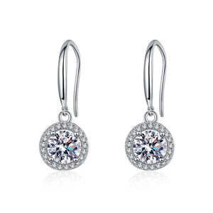 Classic S925 sterling silver moissanite drop earrings with halo setting for women