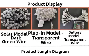 Solar and battery powered globe fairy lights with dark green and transparent wire options