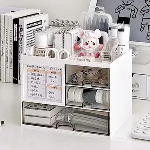 Desktop Storage Box Plastic Transparent Drawers Stackable Compartments Office Stationery Organizer Makeup Vanity Dustproof