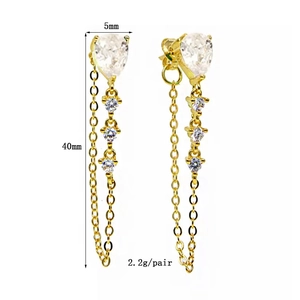 Pendientes largos de lujo en oro con borlas de circón colorido, 40mm largo y 2,2g de peso